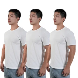 3pcs Mens Plain T-Shirt Casual 100% Cotton Slim Fit Short Sleeve Fitness Top Gym Clothes Soft Male White Black Big Size T Shirt