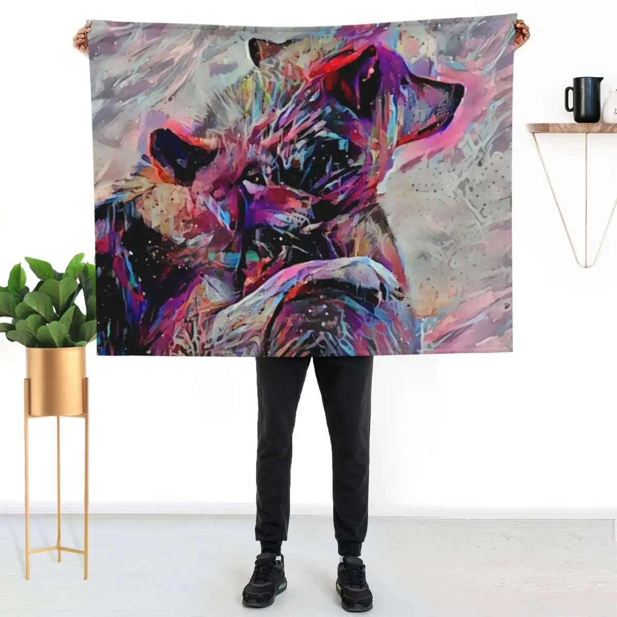 

Vaporpaint Neon Wolf Pair Throw Blanket Faux Fur Soft Warm Blanket for Bed