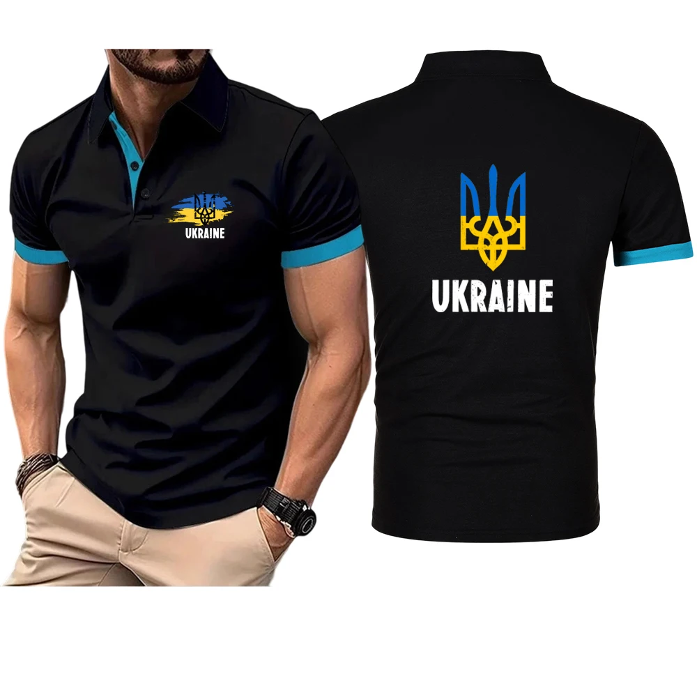 Ukraine Trident Printing Fashion 2025 New Man's Summer Solid Color Short Sleeve Ukrainian Patriotic Graphic Slim Polo Shirt Tops