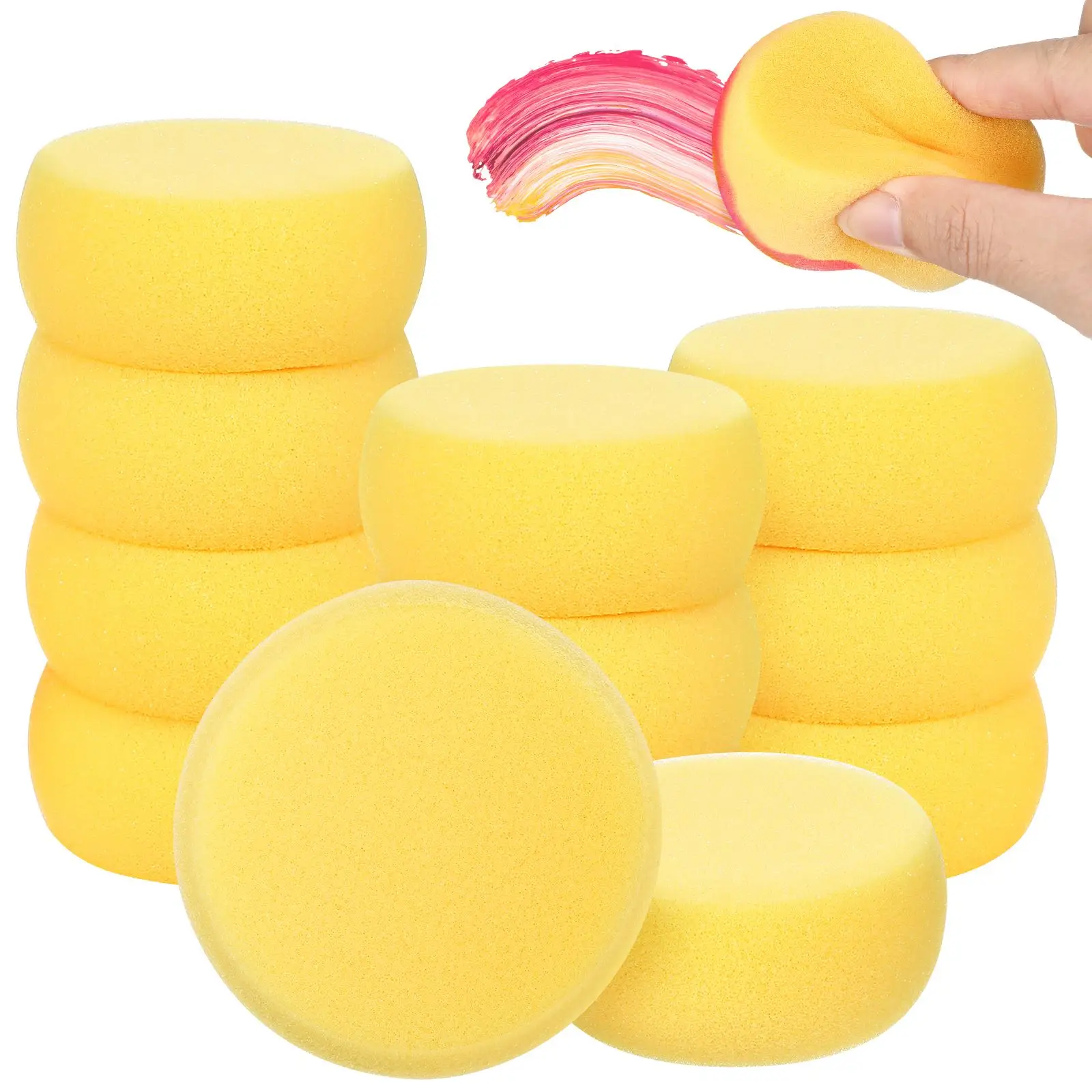 Healifty 12pcs Round Synthetic Watercolor Artist Sponges for Painting Crafts Pottery (Yellow)