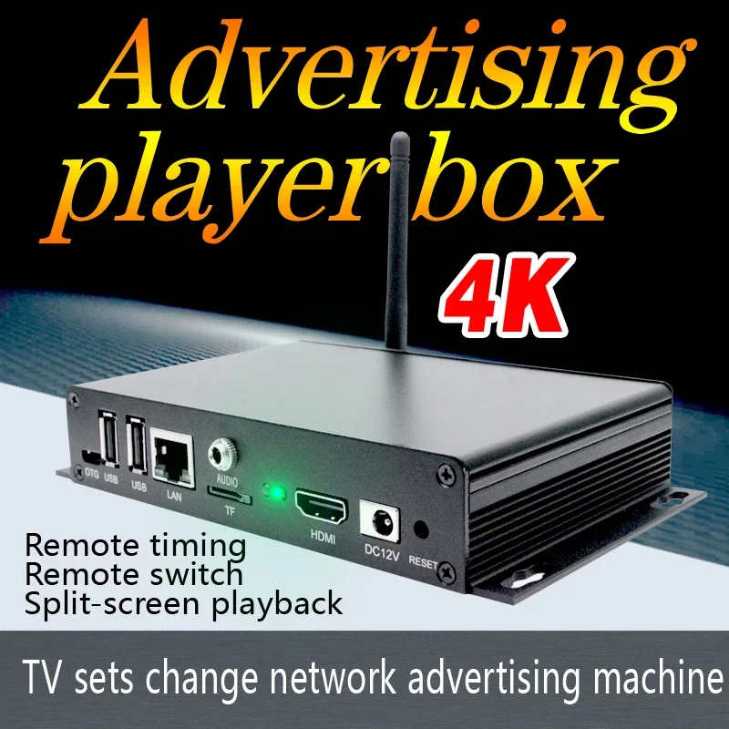 Digital Signage Player,4K WiFi/LAN  Advertising Media Player Box, Play Video, Picture and Rolling Subtitles,Split Screen Display