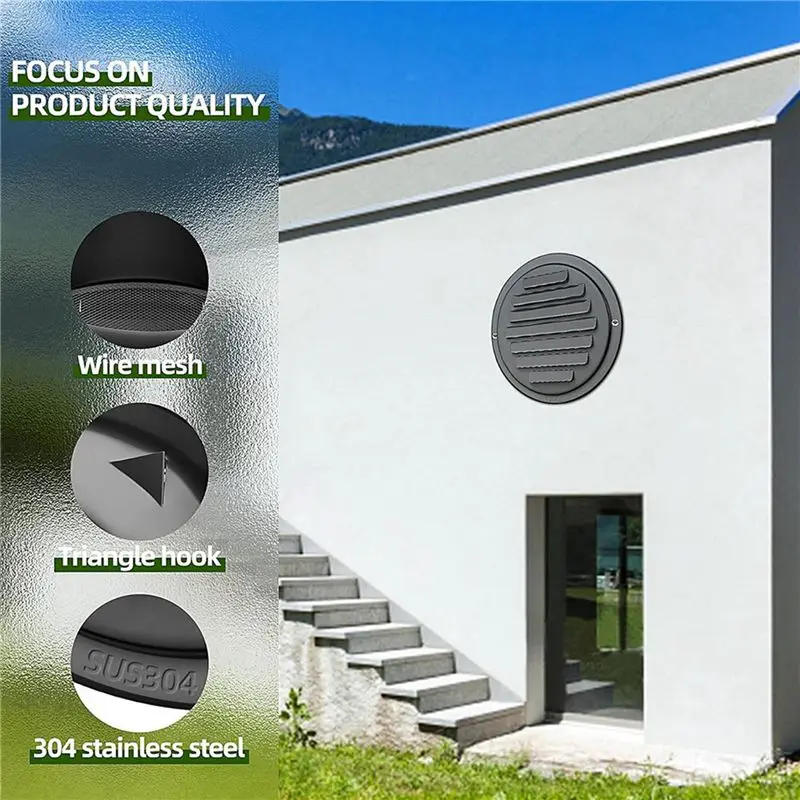 M12K-3 Set 4Inch 304 Stainless Steel Air Vents, Louvered Grille Cover Vent Hood Flat Ducting Ventilation Air Vent
