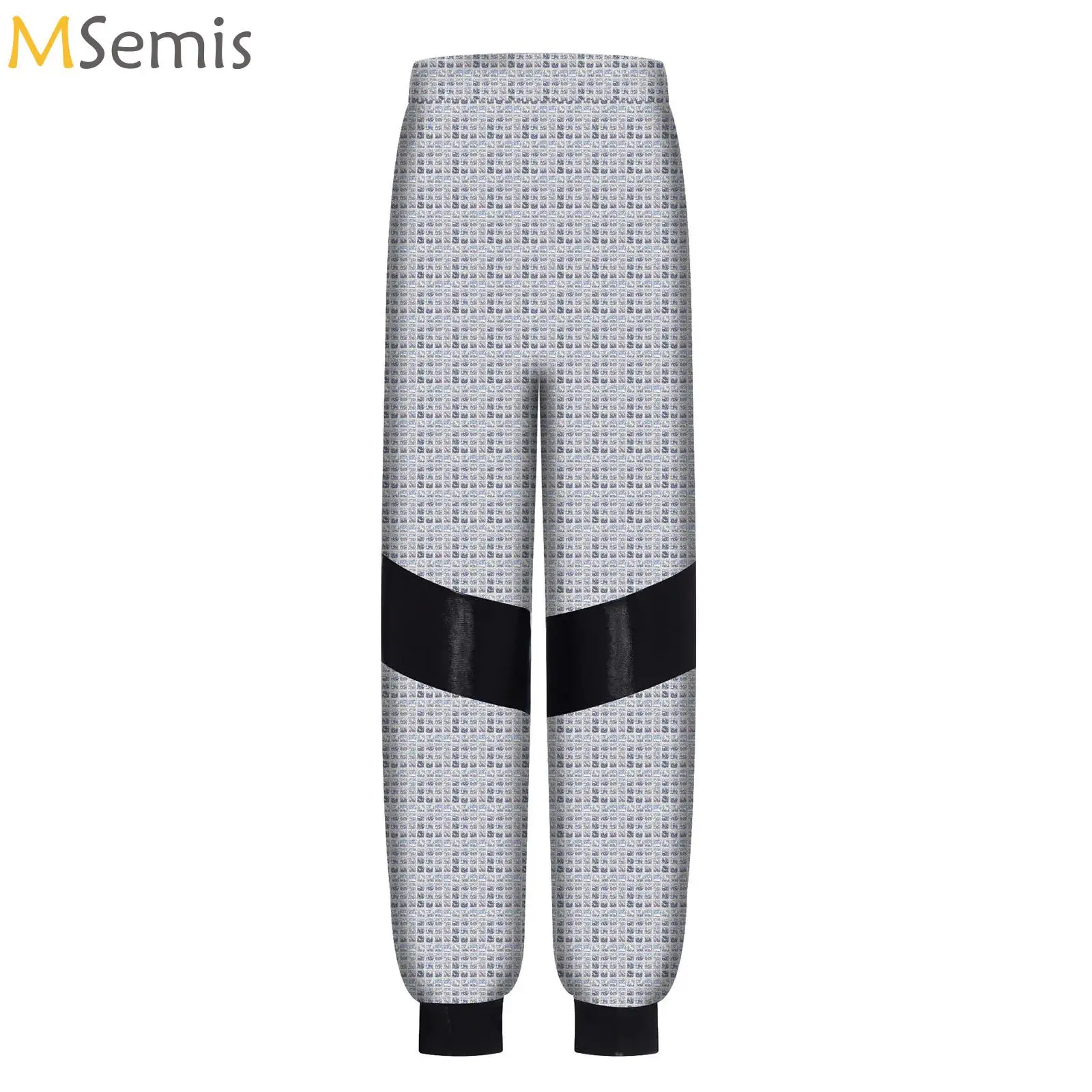 

Kids Metallic Plaid Jazz Dance Harem Pants Boys Girls Elastic Waistband Shiny Trousers Modern Hip Hop Street Dancewear Costumes