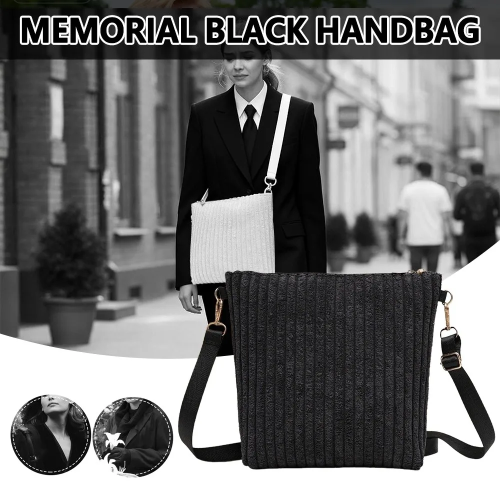 

Fashion Corduroy Memorial Black Handbag Detachable Strap Large Capacity Shoulder Bags Black Messenger Bag for Women