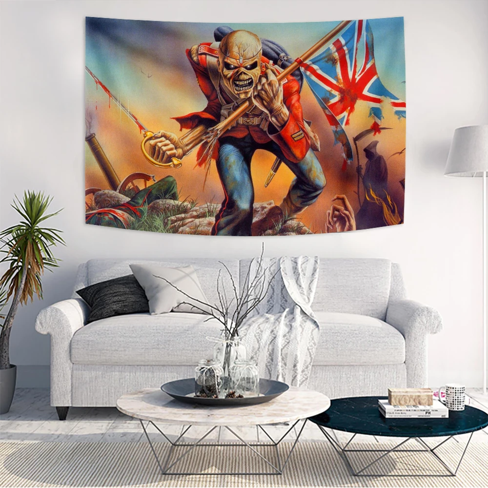 I-Iron Maiden Cool Beautiful Anime Flags Home Decor Tapestry Popular Band Wall Hanging Living Room Sofa Blanket Baion Background