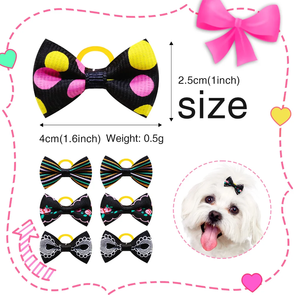 10/20/30pcs Black Small Dog Hair Bows Cat  Bows With Rubber Bands Grooming Dog Headwear For Small Dog Puppy Dog Accessories