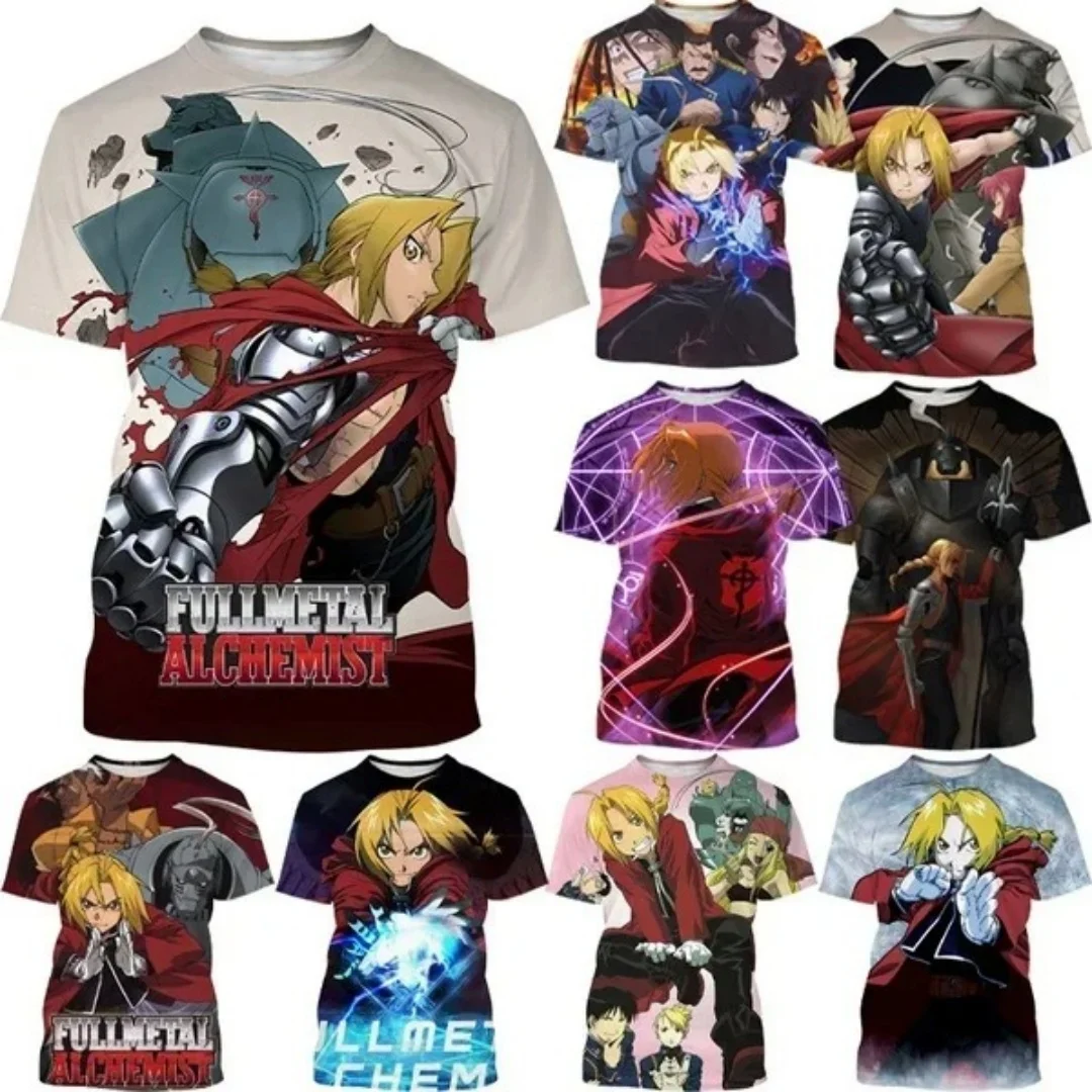 Summer New Anime Fullmetal Alchemist 3D Printed Men's T-Shirt 2024 Fashion Unisex Street Harajuku Round Neck Short Sleeve