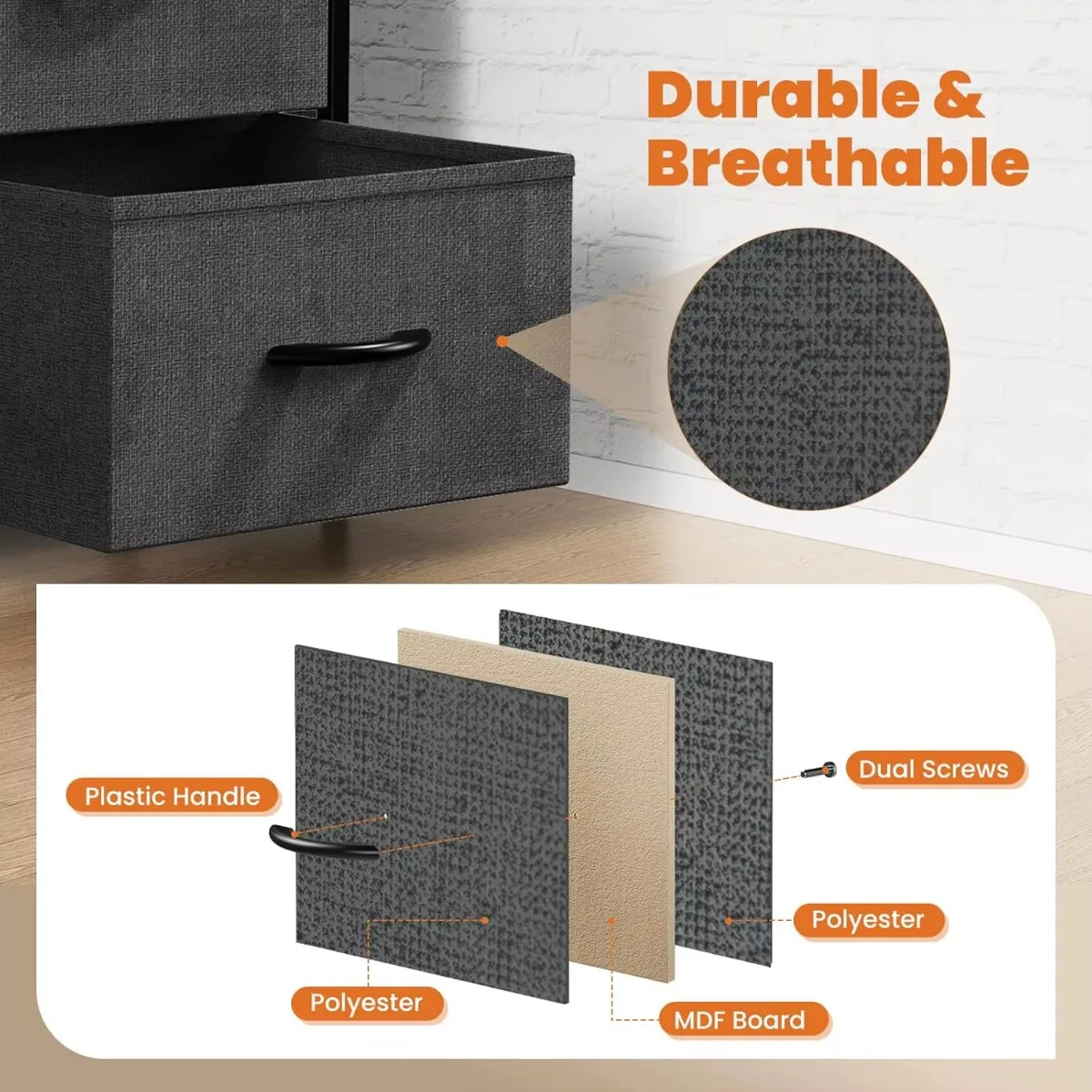 منضدة مع درجين للتخزين، وأثاث جانبي للسرير الصغير، وخزانة خشبية من القماش، وحامل ليلي للأطفال