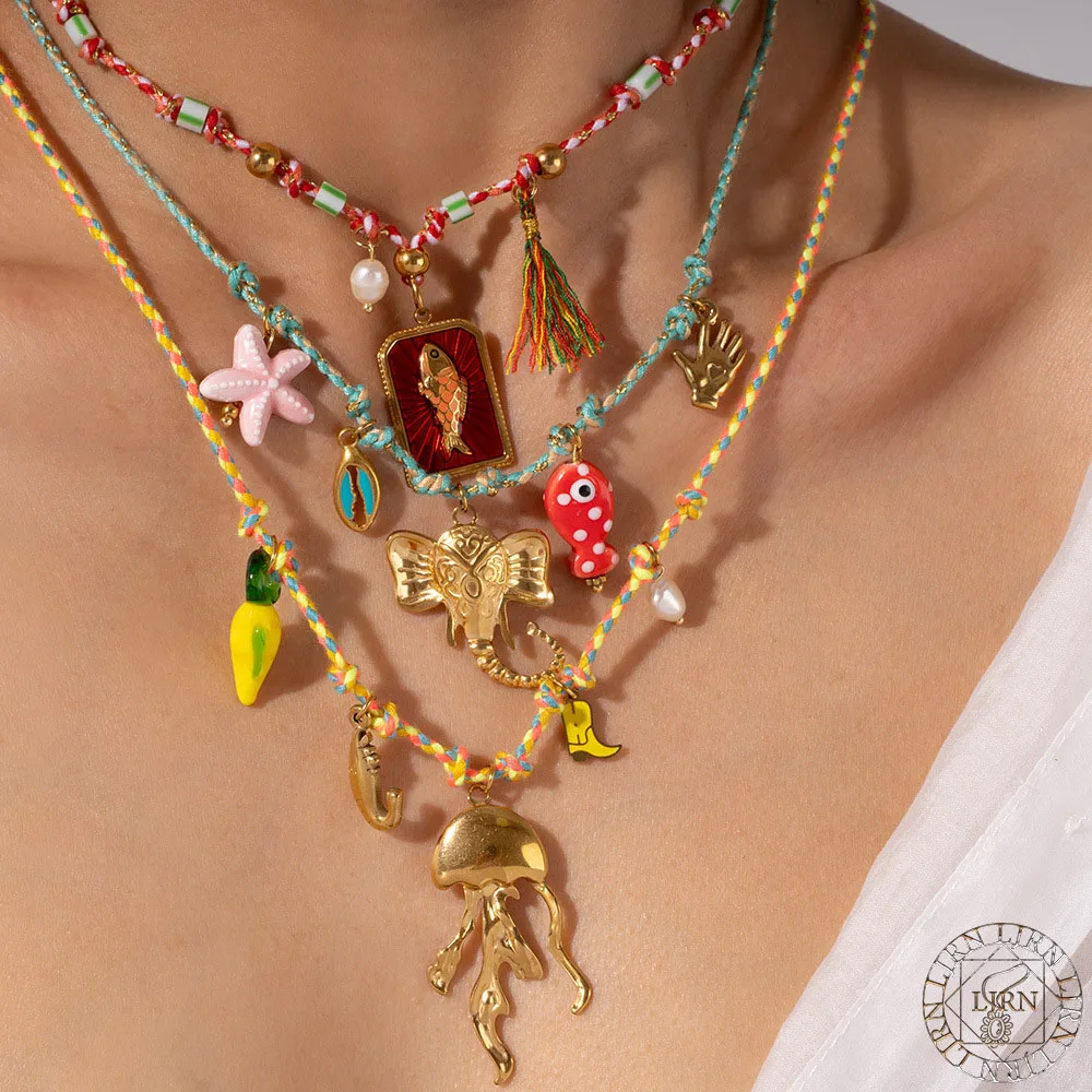 

2025 New Necklace Fish Stainless Steel Trendy INS Metal Jewelry Colorful Rope Choker Women Accessories Gift Collar pez