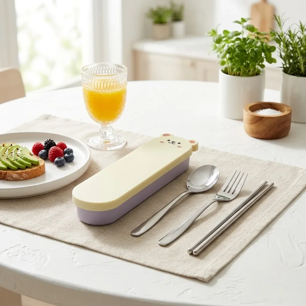 Portable Stainless Steel Cutlery Set Tableware Spoon Fork Chopsticks Organizer Case Travel Camping Silverware Kids Lunch Box