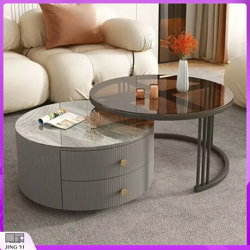 Nordic Luxury Marble Coffee Table Glass Folding Tea Desk Living Room Sofa Side