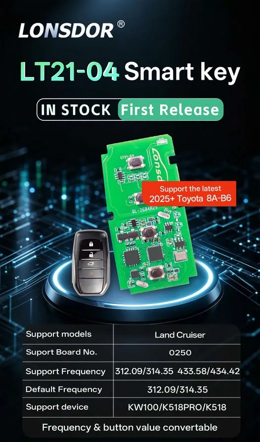 Lonsdor LT21-04 Smart Key PCB mit Gehäuse für Toyota Land Cruiser für Lexus 2025+ Auto-Fernbedienungsplatine 0250 8A B6 für KW100/K518 – Detail 1