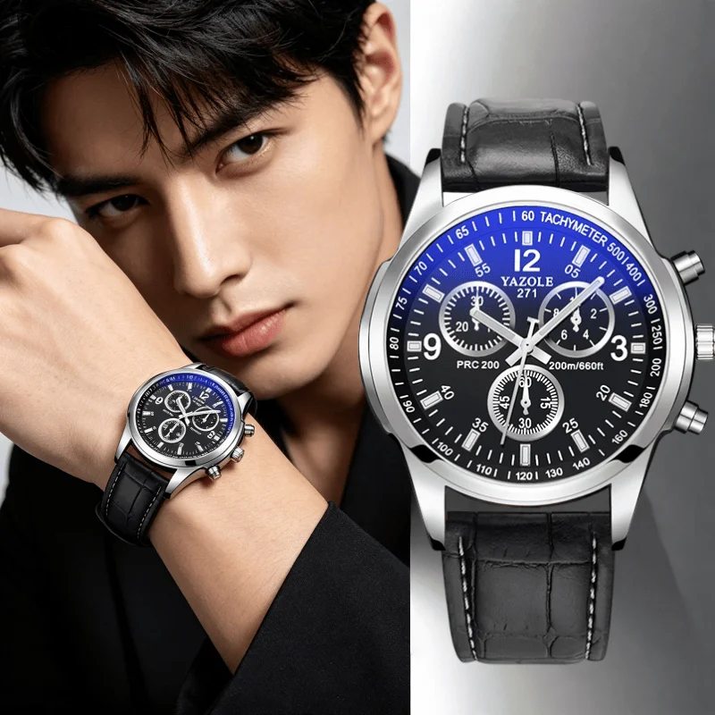 Fashion Men's Watch Top Brand Luxury Blue Ray Alloy Quartz Wristwatches for Man Business Casual Leather Belt Male Clock Relogio