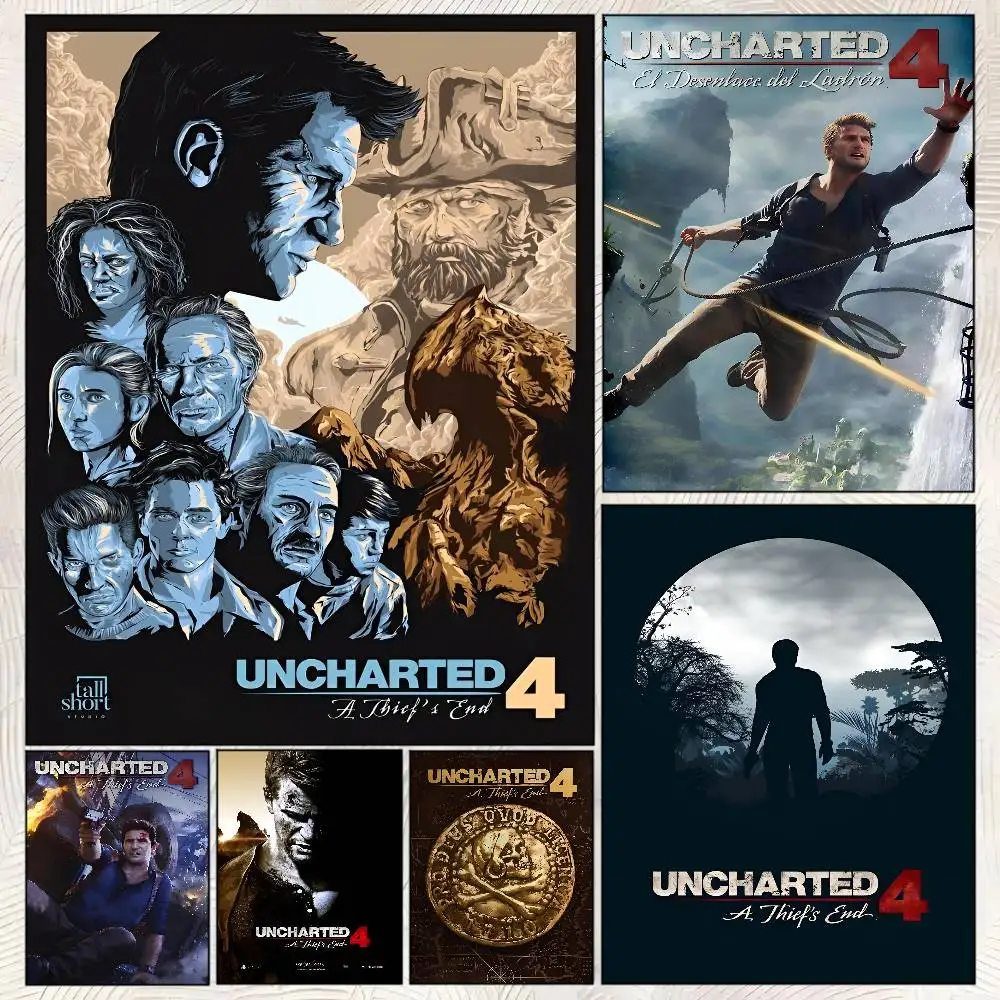 Game Uncharted 4 Poster Self-adhesive Art Room Entrance Restaurant Wall Decor Art Painting