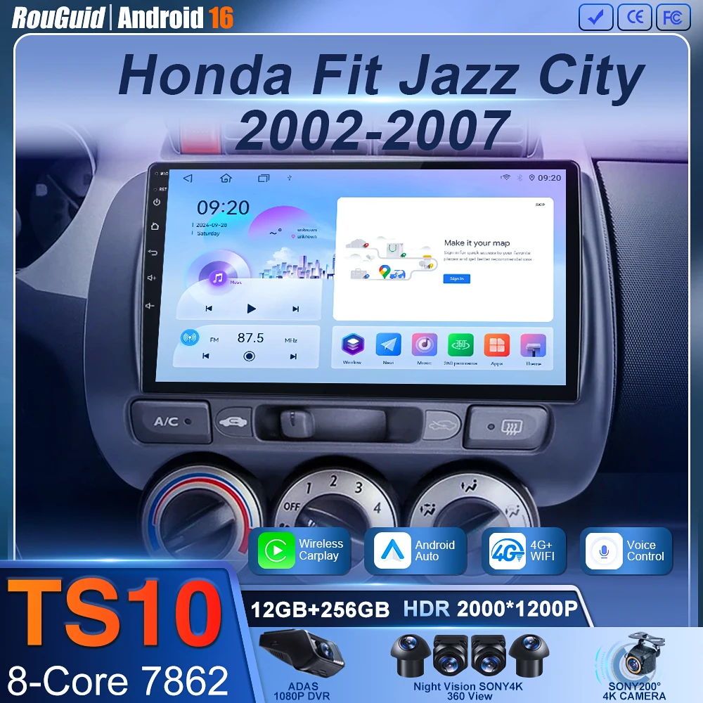 

For Honda Fit Jazz City 2002-2007 Car Radio Android 16 Carplay Navigation GPS Stereo Head Unit Android Auto No 2din DVD Wifi 5G