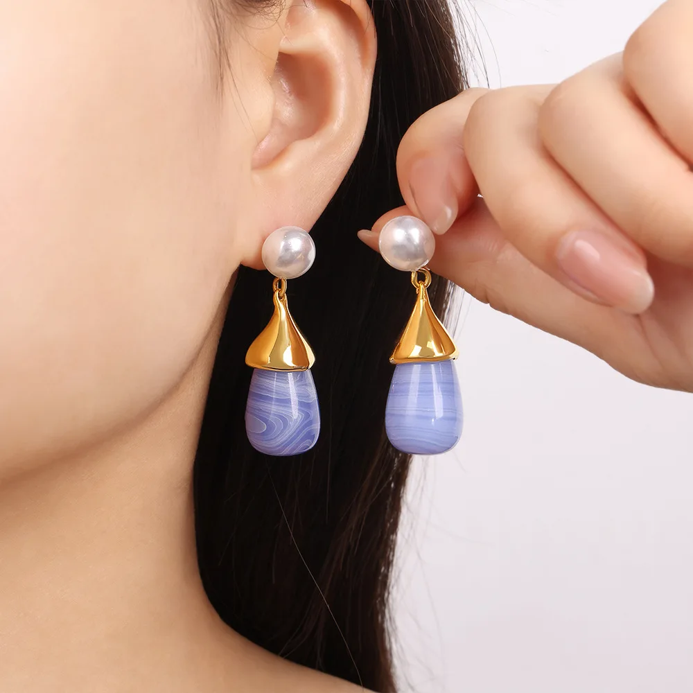 Imitation Pearl Earrings For Women Stainless Steel Gold Plated Earrings Women\'s Resin Pendant Earring Luxury Jewelry Woman