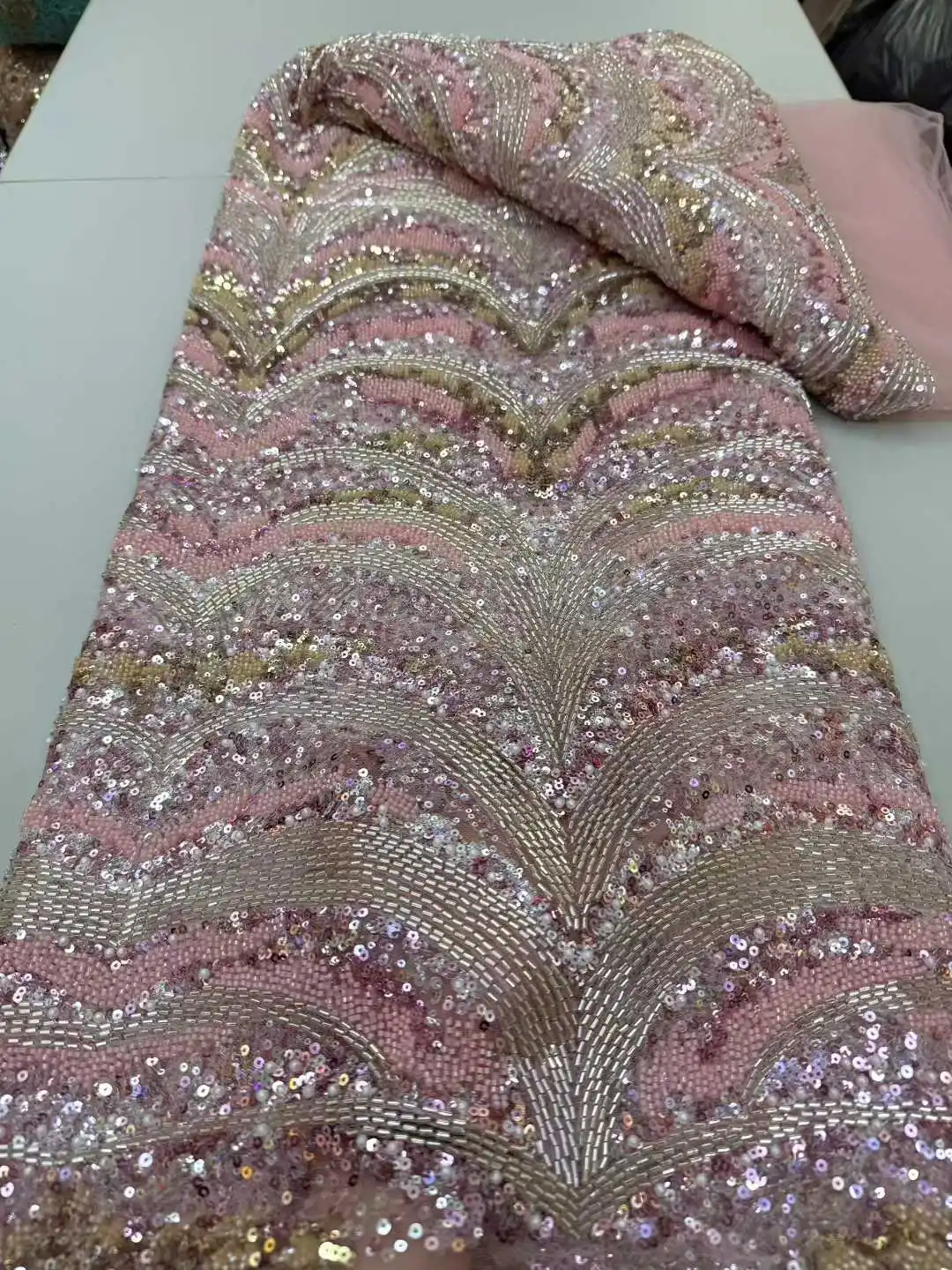 Latest African French Tulle Net Lace With Sequins African Lace Fabric 5Yards Embroidery Nigerian Lace Fabric For Party Dress -JY