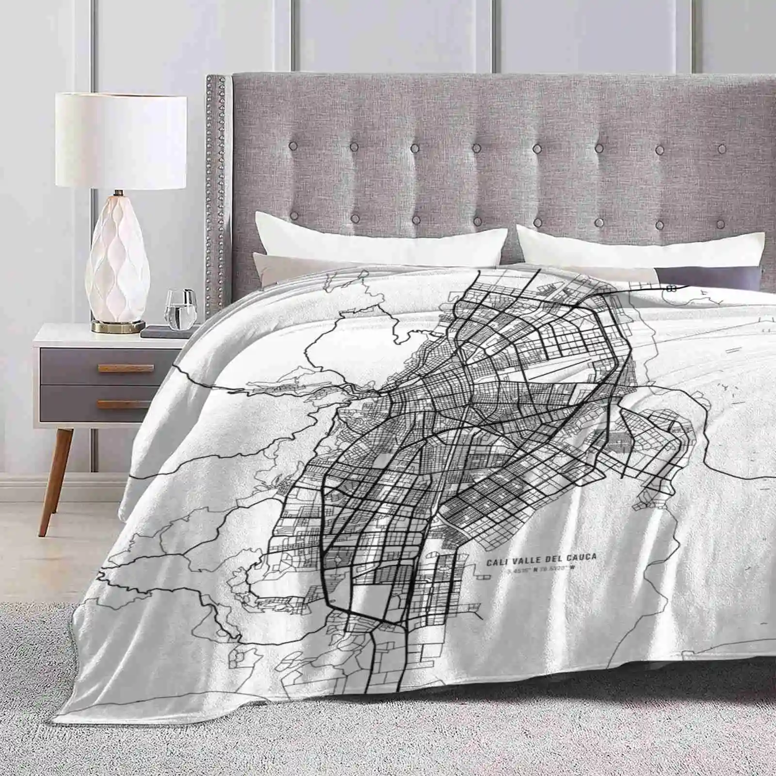 Black And White Map Of Cali Valle Del Cauca Colombia All Sizes Soft Cover Blanket Home Decor Bedding Valle Del Cauca City Of