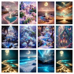 AZQSD Diamond Painting Landscape Fantasy Needlework Art Handmade Dream Embroidery Seaside House Tree Scenery Home Decor