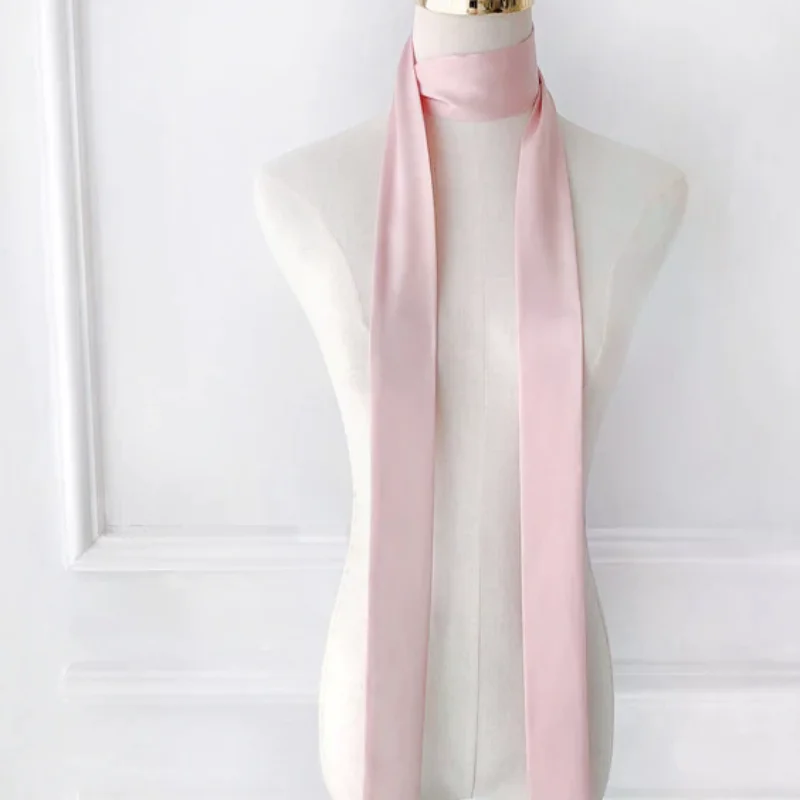Pañuelo estrecho de seda satinada de 5x200cm, pañuelo de cuello liso, pañuelo largo y fino de seda, cinta para el cabello, la cabeza y el cuello, cinta para bolso, diademas DIY