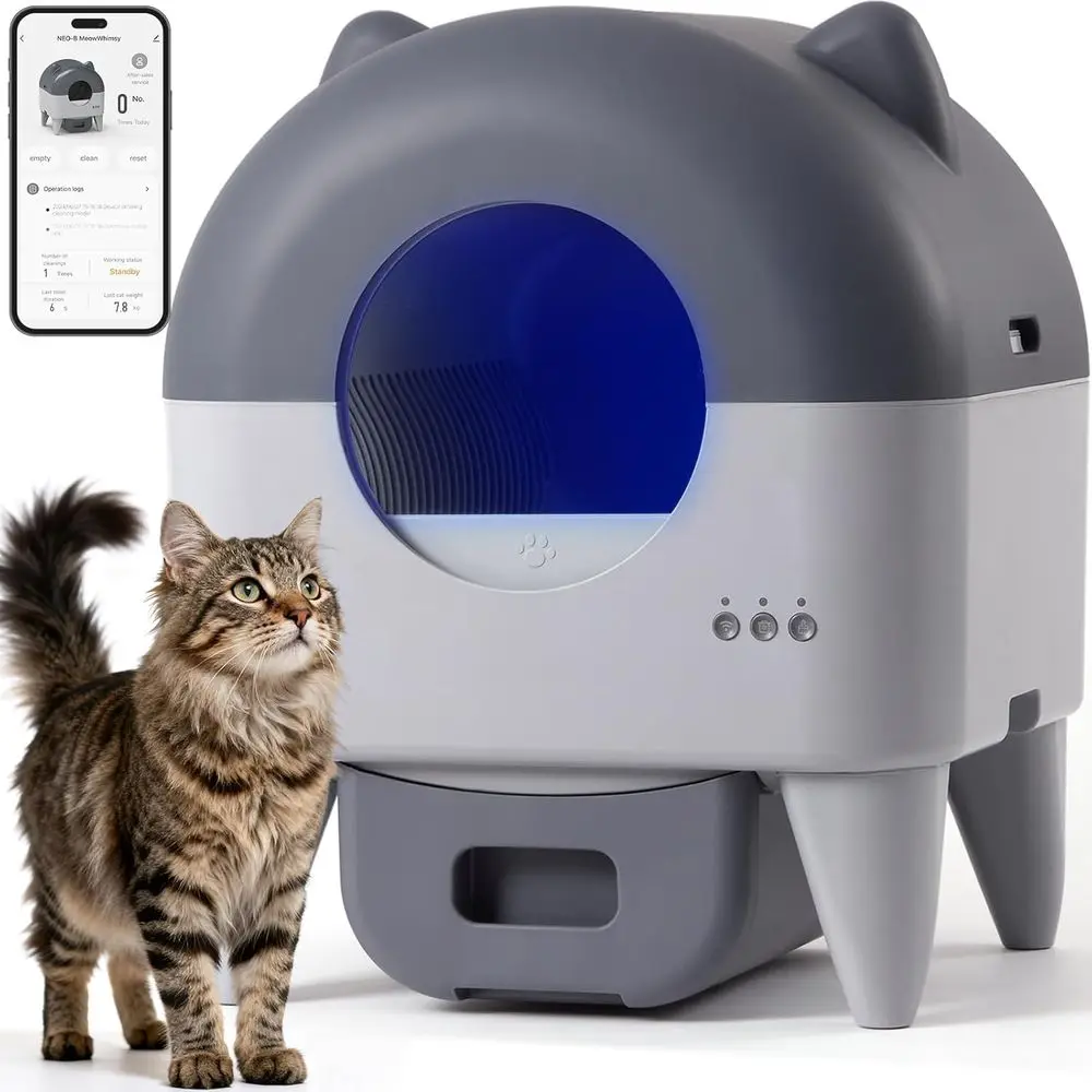 

Smart Extra Large Litter Box for Multiple Cats with App Control, Quiet Operation, Safety Sensors, Anti-Track Mat, and Odor Contr