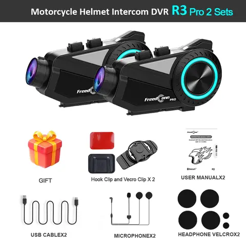 Freedconn Group Motorcycle Intercom Helmet Headset Auto DVR 2 in 1 WiFi App 1440P Motorbike Dash Cam Motor Music Share