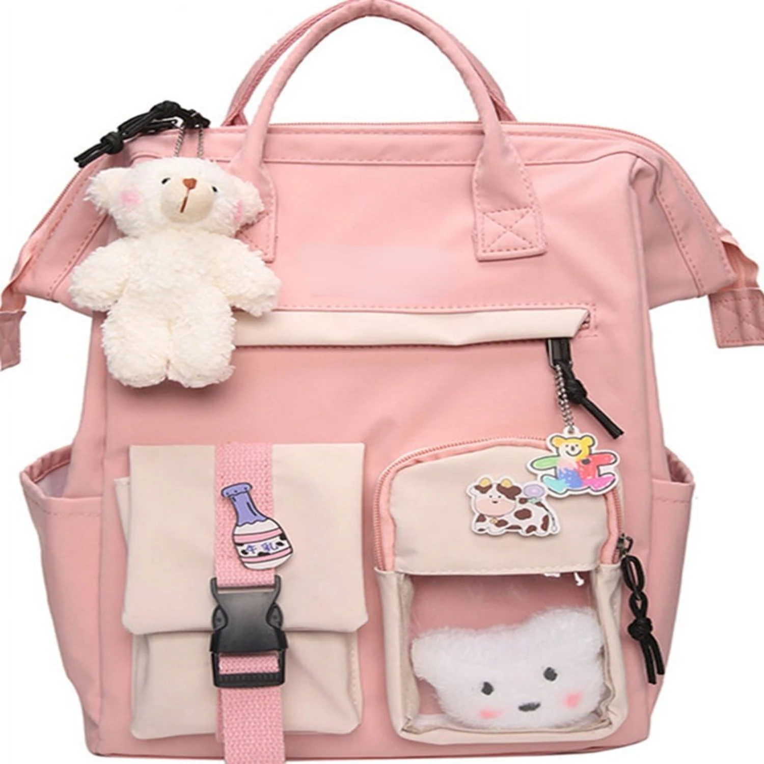 NEWCE Kawaii Backpack with Kawaii Pin and Accessories Cute Kawaii Backpack for School Bag Kawaii Girl Backpack Cute, Pink Edible