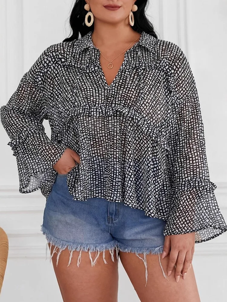 

Women's Plus Size L-4XL Casual Turn Down Collar Long Sleeve Shirt Sports Outdoor Top Women Clothing Oversized Autumn Winter