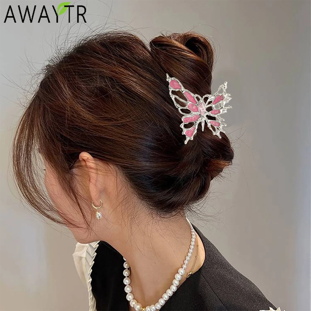 AWAYTR Liquid Alloy Hair Claws Butterfly Ponytail Hair Clips Crab For Women Girl Gift Hair Accessories Valentine Headwear