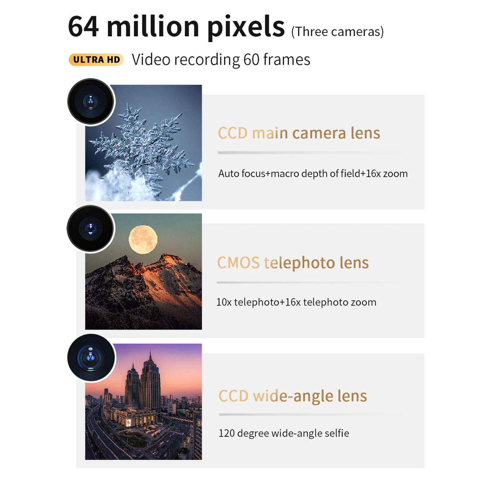 2025 4K CCD Digital Camera 64MP Digital Video Camera with 3 Lens 3 Inch Touch Screen 16X Digital Zoom Built-in Flash IR Night