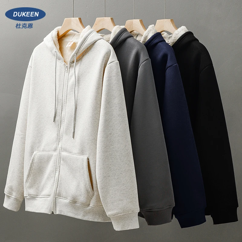 

DUKEEN Japanese Style Padding Hoodies for Men Winter Solid Color Fleece Ticken Basic Zipper Causal Coat Oversized Men's Clothing