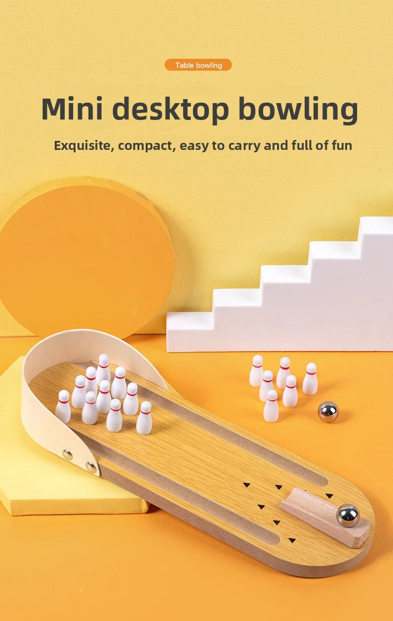 لعبة البولينج الخشبية التعليمية الصغيرة للأطفال - لعبة ممتعة بين الوالدين والطفل لتخفيف التوتر والتفاعل الإبداعي #1