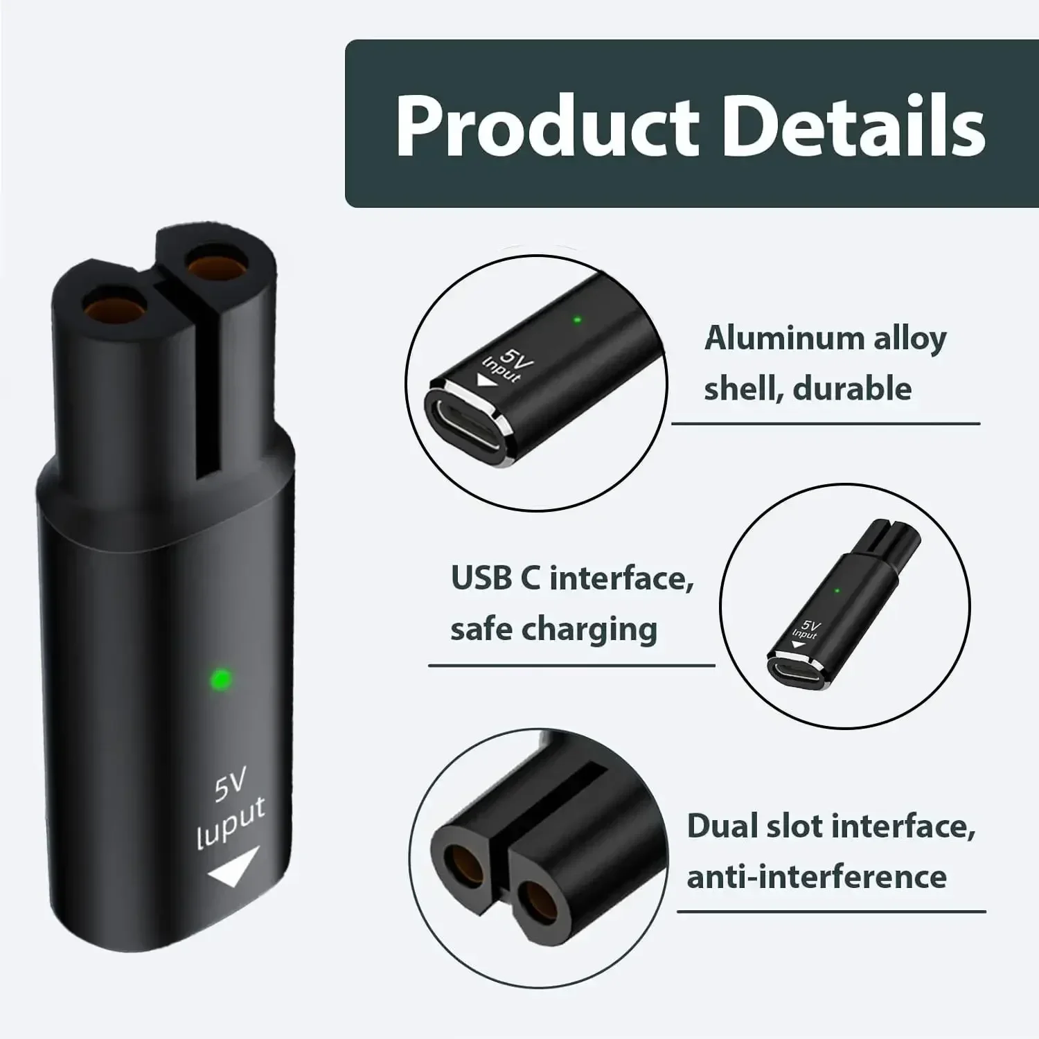 5V Type-C Shaver Adapter Charger Converter for Philips OneBlade QP2724 QP2834 QP1424 QP1924 QP4631 Beard Trimmer