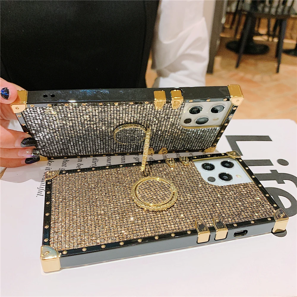 Luksusowe, miękkie etui na telefon Gold Ring Glitter Sequins Case dla Samsung Galaxy A55 5G A15 A25 A35 A54 A14 A13 A33 A53 A34 A05S A52