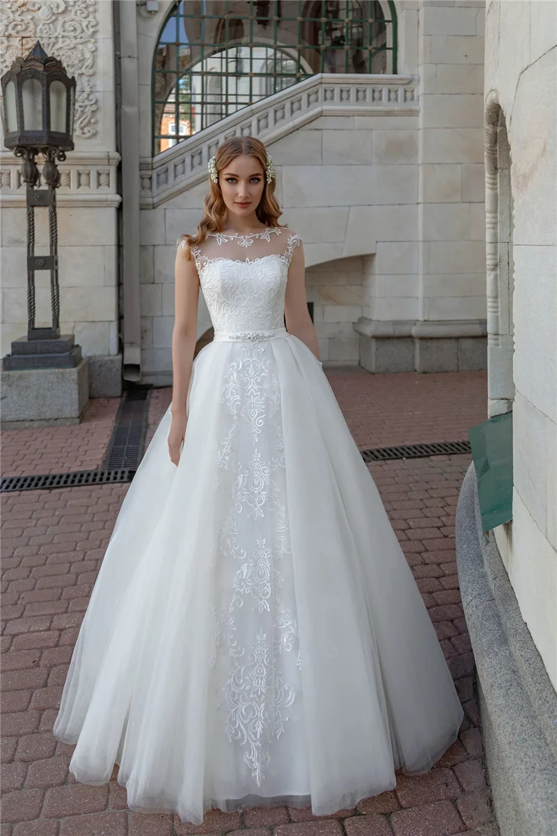 Robe De mariée en dentelle, coupe A-Line, avec boutons au dos plissé, sur mesure, pour le jardin