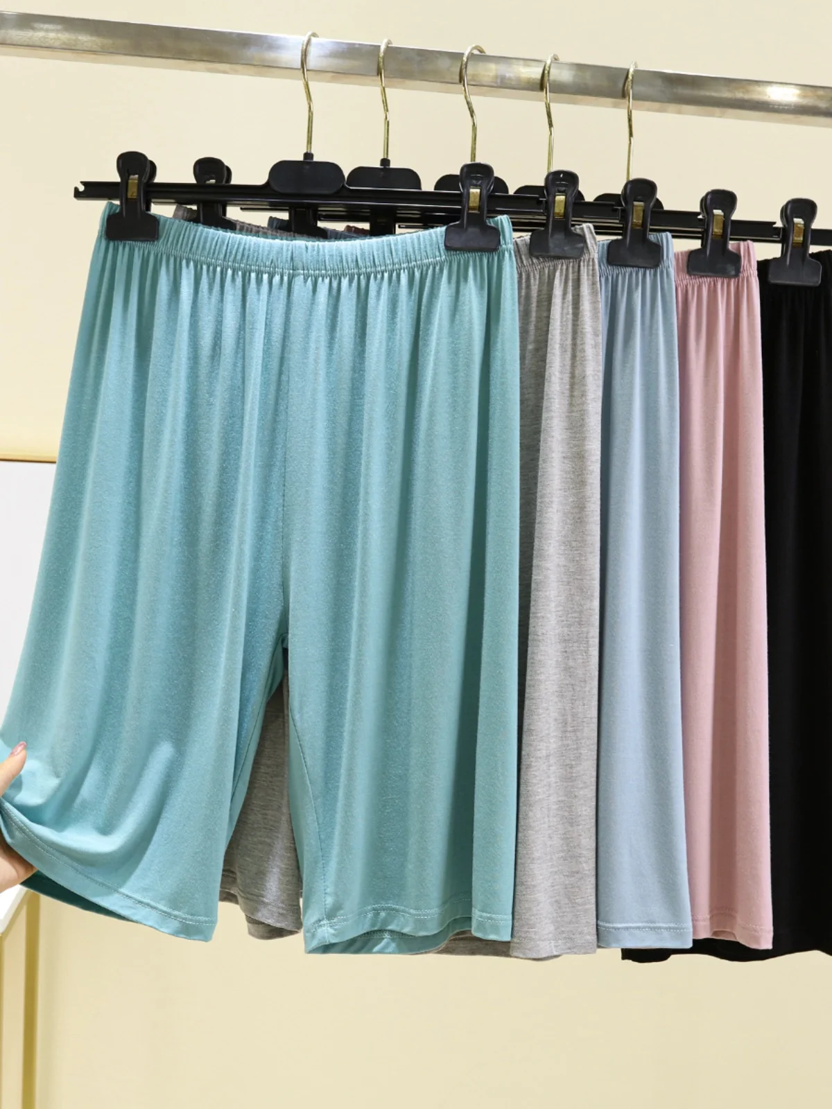 

High Waist Modal Shorts Women's Summer Casual Thin Five-Point Pants Simple Color Versatile Home Sleepwear Wide Leg Pants