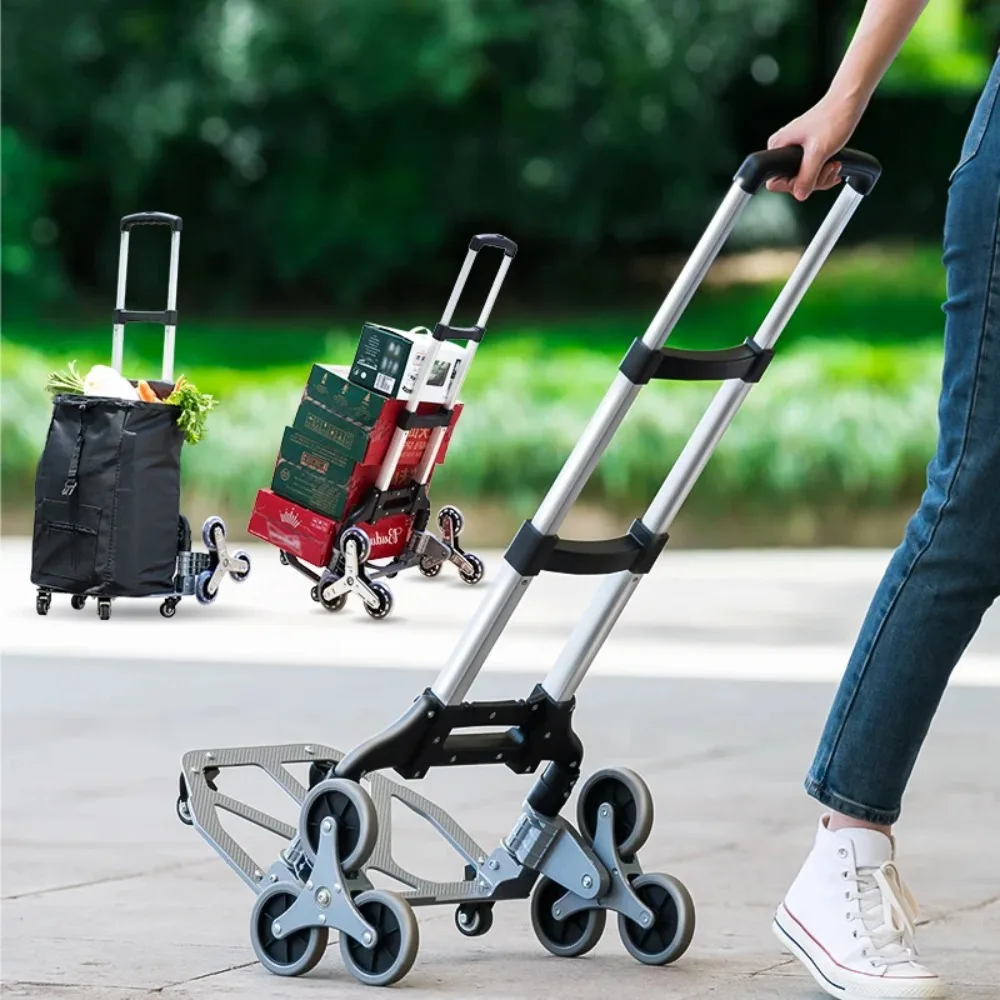 Folding Hand Truck Foldable Home Handcart Wheeled Cargo Handling Cart Handle Aluminum Luggage Portable Trolley Shopping Carts