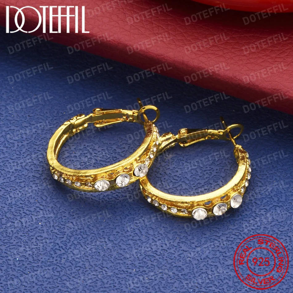 18K Gold Plated 22mm Delicate Single Row Zirconia Earrings for Women, Wedding Party Gift Jewelry