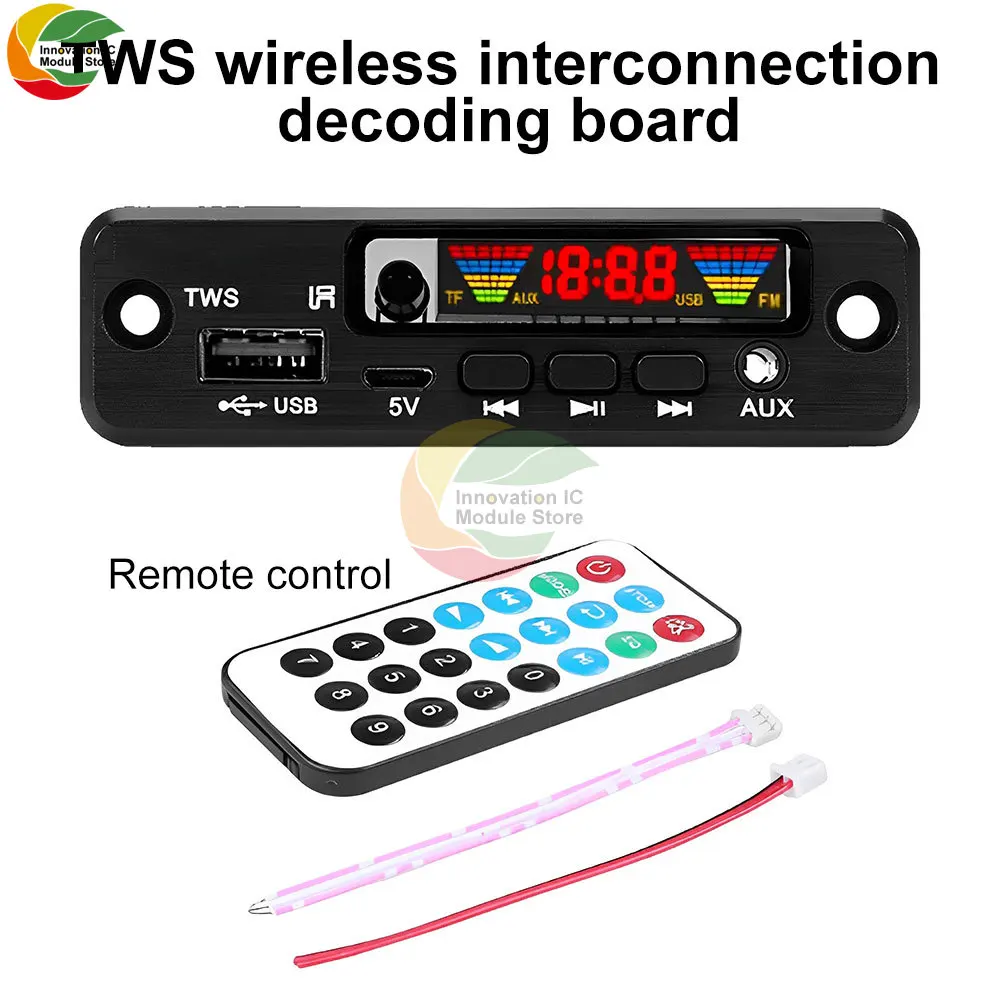 Audio Decode Board Car Music MP3 Decoder Board Bluetooth 5.0 Support AUX FM USB Hands-Free Calling Audio Player Module