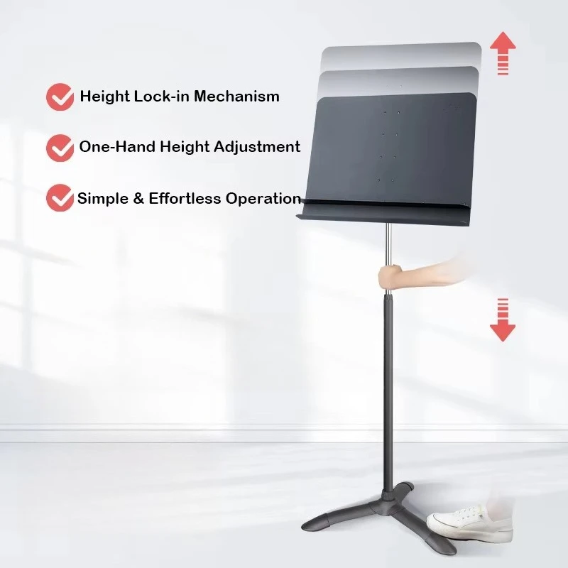 Professional one-handed metal music stand with no tool setting and 152cm height