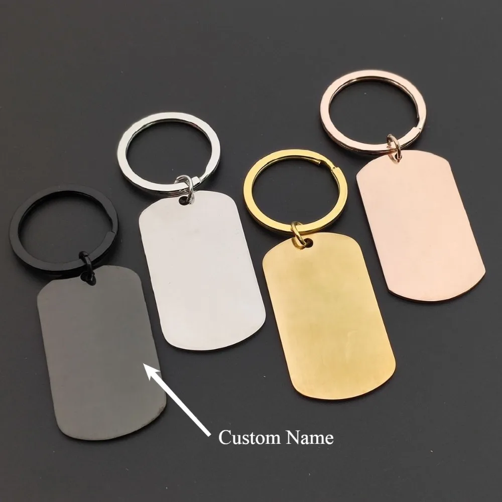 

Precious Metal Square Keychain Stainless Steel Military Internet Famous Nameplate Dog Tag Can Be Customized Carved Keychain