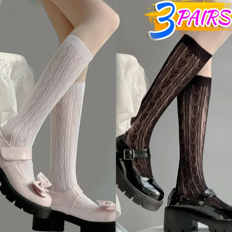 Lace Ruffled Frilly Stockings Hollowed Women Lolita Fishnet Thigh High Socks Japanese Style Girls Flower Over-the-calf Stockings