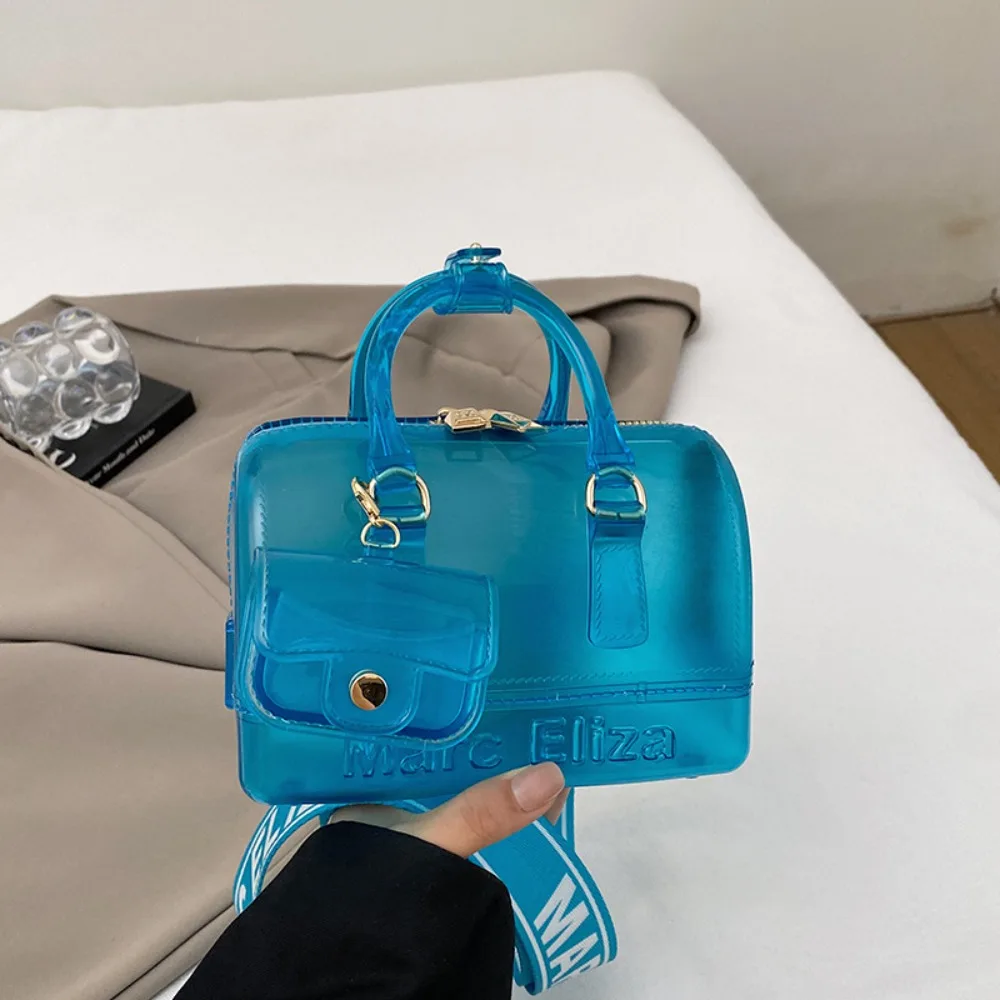 Shell-Shaped Transparent Jelly Bag Summer Color Double Handles Solid Color Handbag Elegant with Mini Bag Pendant Crossbody Bag