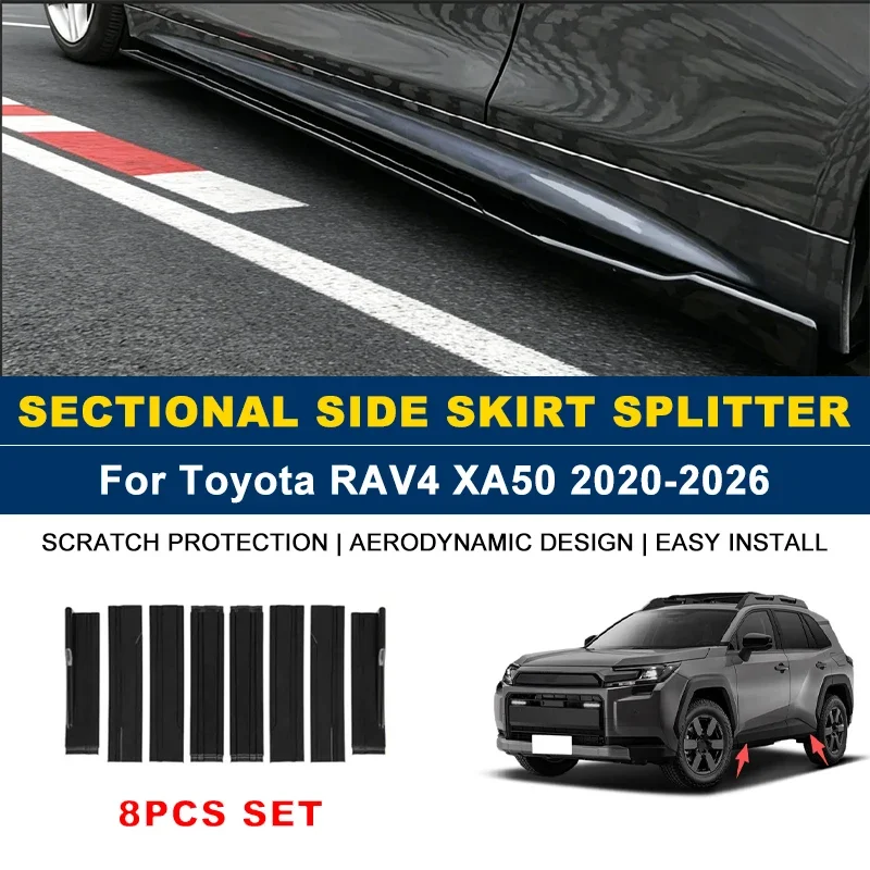 

2m Sectional Side Skirt Extension Lips Side Spoiler, Car Exterior Modified Upgrade Kit For Toyota RAV4 XA50 2020-2026 2021 2022