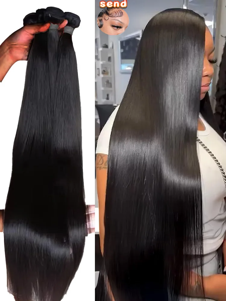 

40 50 30-дюймовые прямые пучки человеческих волос с необработанной костью 3/4 пучка 16A Бразильские пучки натуральных волос натурального черного цвета