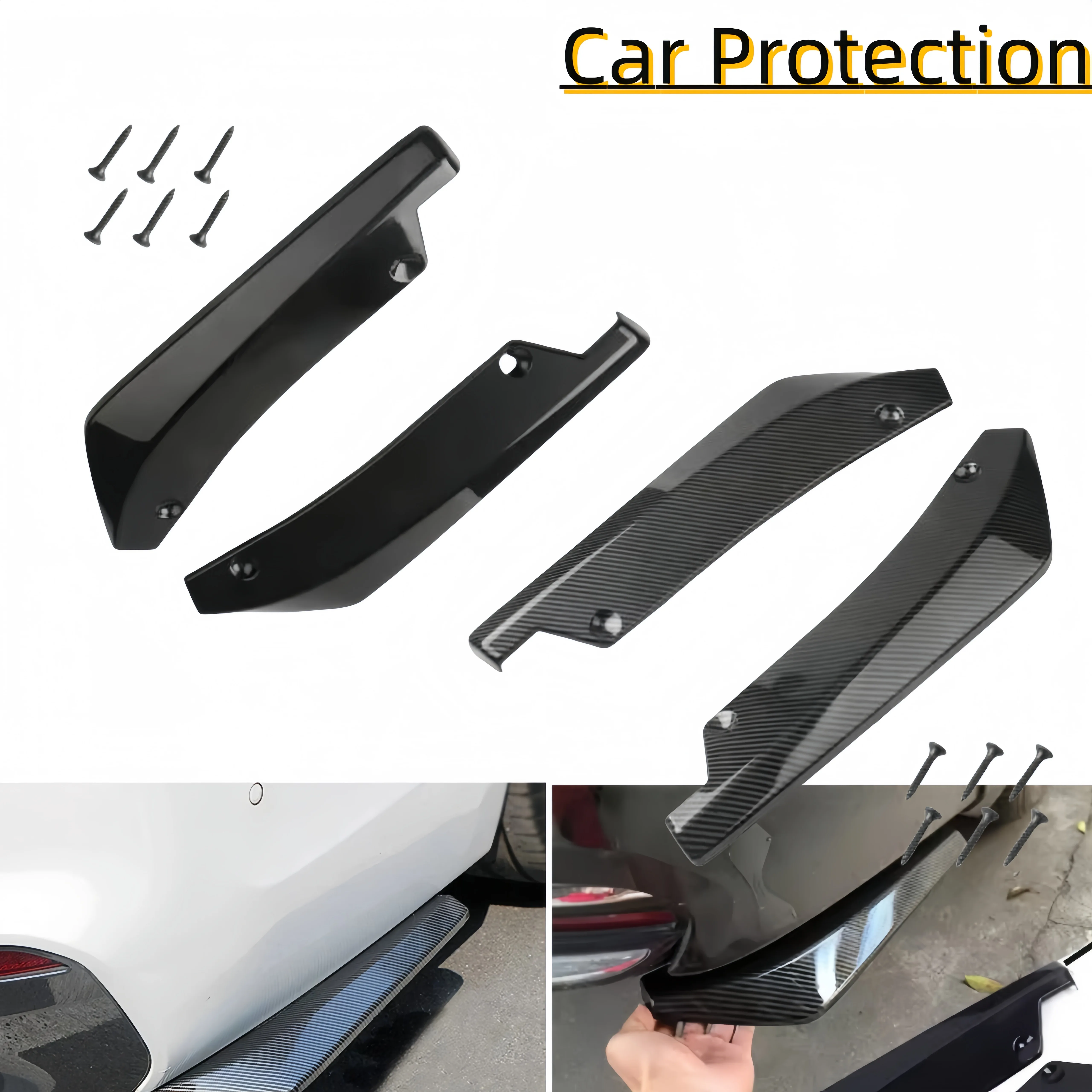 Universal Car Rear Bumper Lip Diffuser Spoiler Side Skirt Extension 2 Piece Kit Exterior Styling Performance Protector for Auto