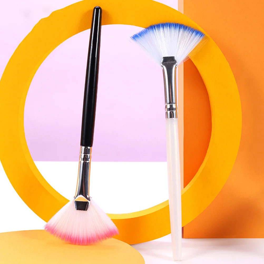 2 pçs máscara facial escova ventilador aplicador ferramenta para dormir máscara blush iluminador suprimentos de beleza toque suave acabamento profissional