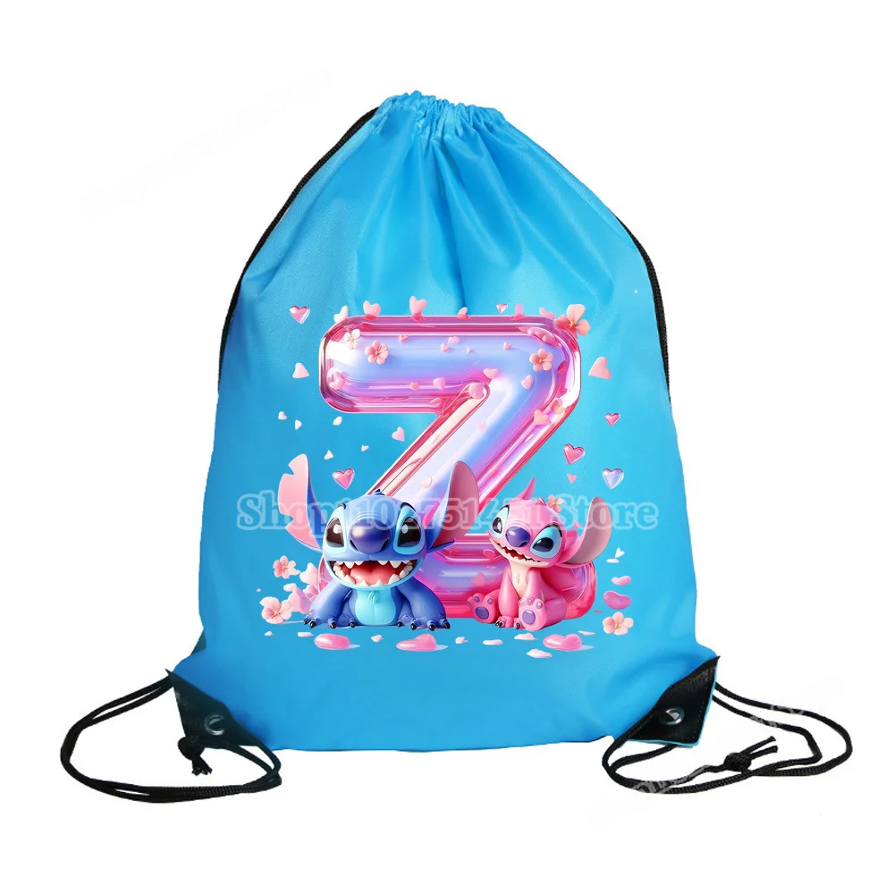 Disney Stitch Letter A-Z Print Drawstring Backpack Polyester Fiber Draw String Bags Men Women Gym Sport Mochila Portable Pouch