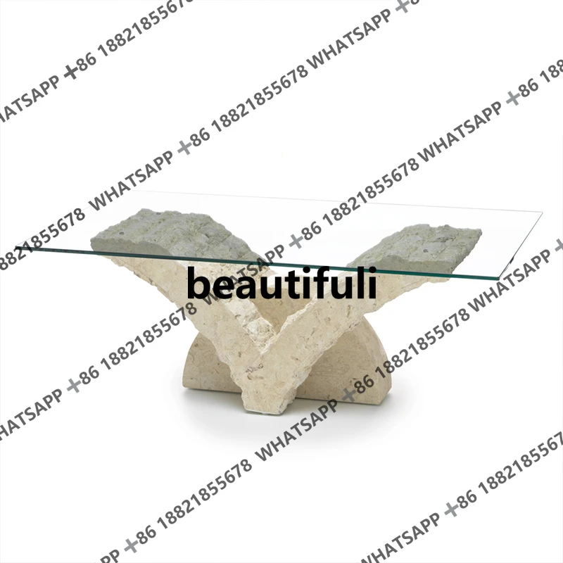 Italian natural marble coffee table designer living room coffee table rectangular glass tea table
