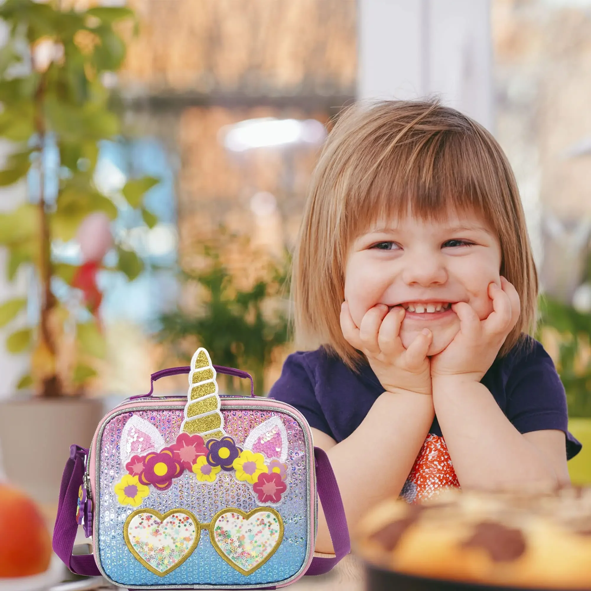 Bolsa de almuerzo de unicornio Gsequins para niños y niñas, fiambrera impermeable con aislamiento para viaje escolar